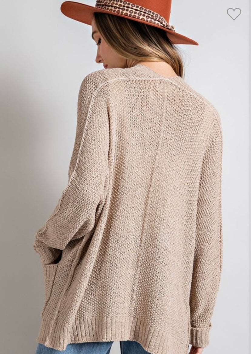 Ribbed Knit Open Front Cardigan
