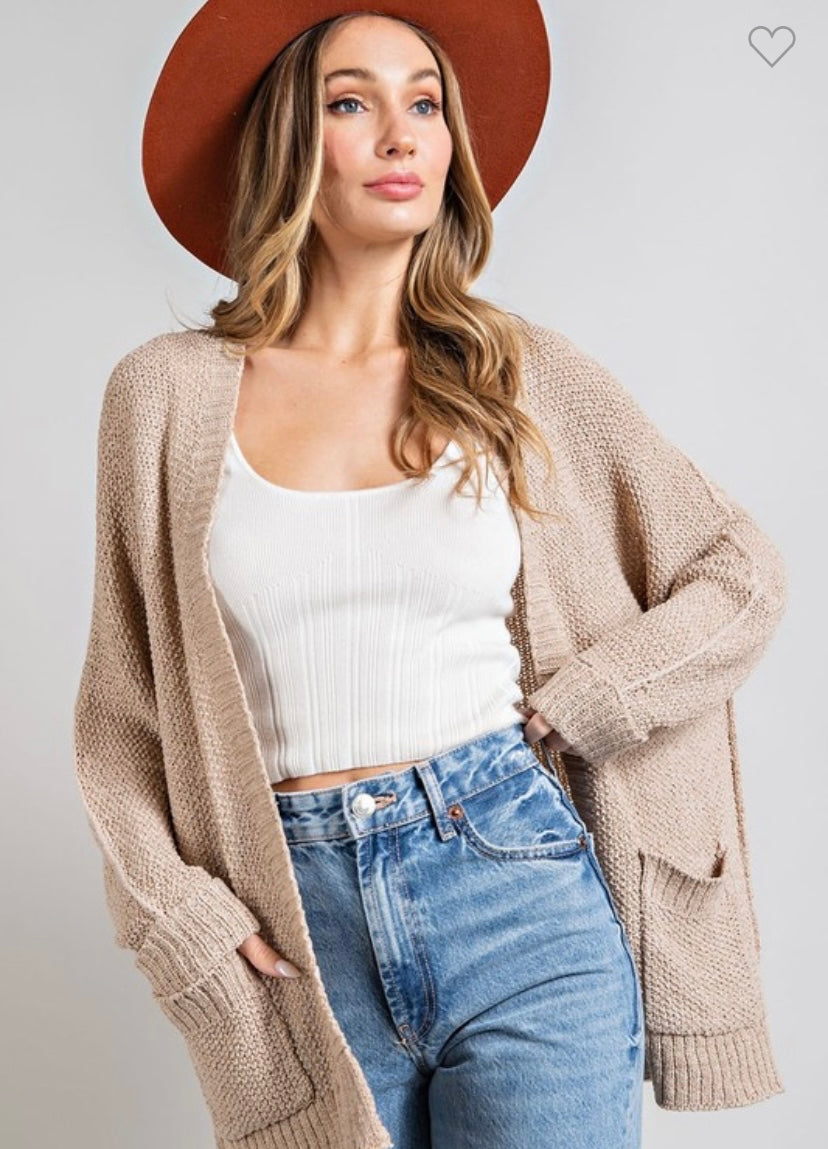 Ribbed Knit Open Front Cardigan