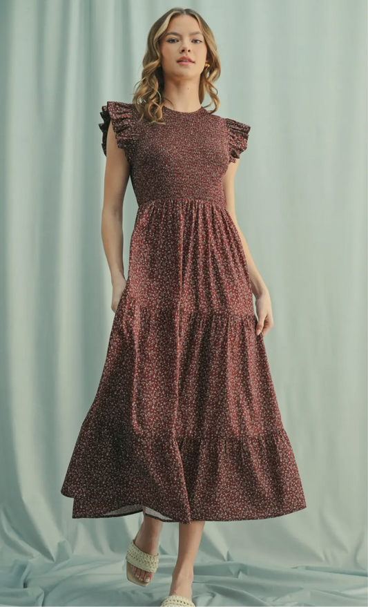 Ruffle Sleeve Midi Dress