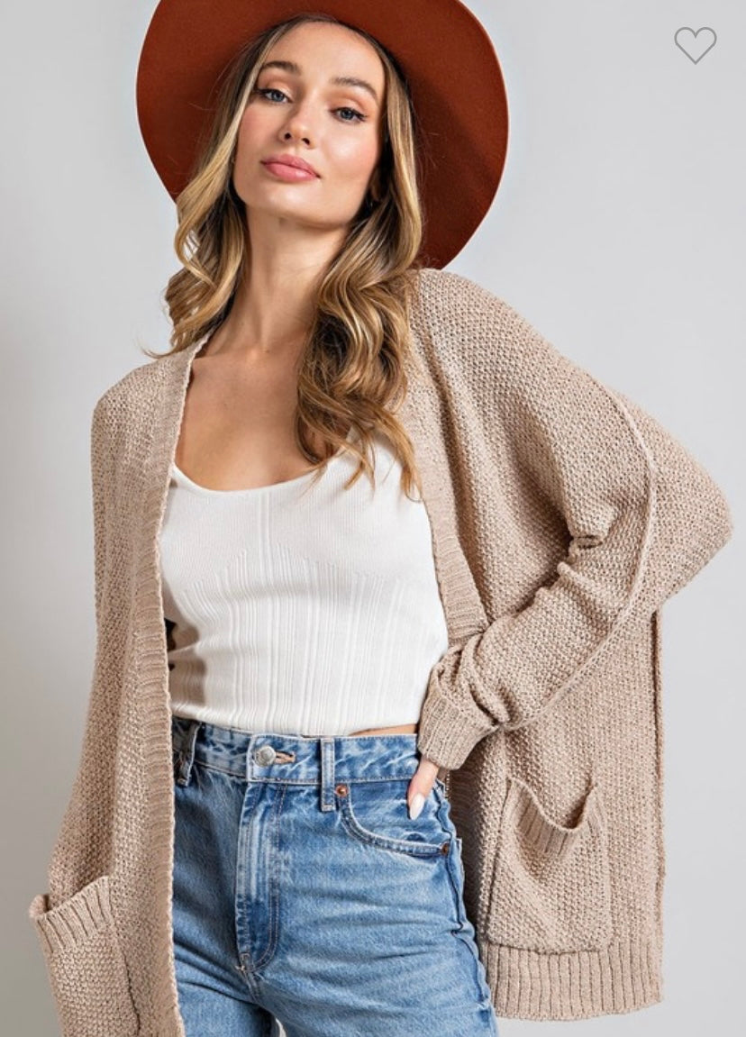 Ribbed Knit Open Front Cardigan