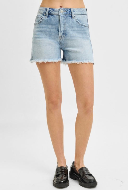 High Rise Fray Hem Shorts