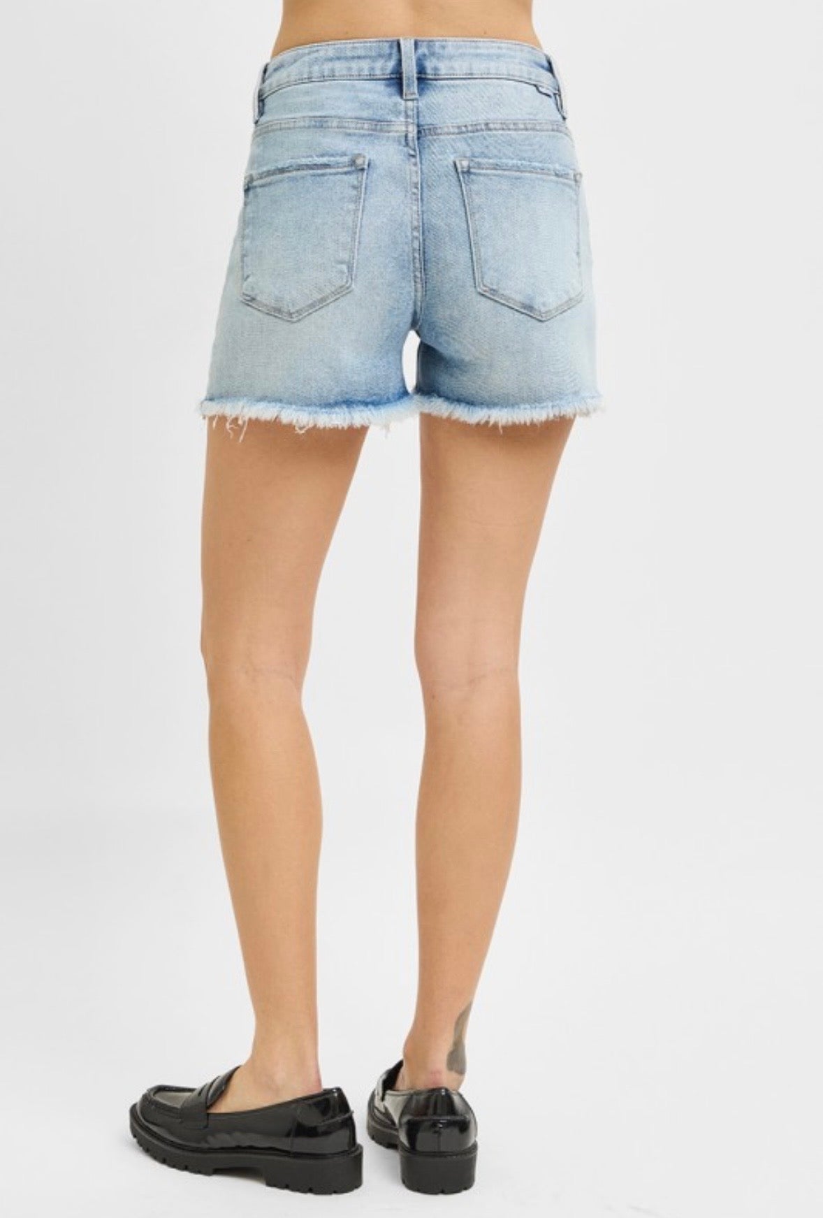 High Rise Fray Hem Shorts