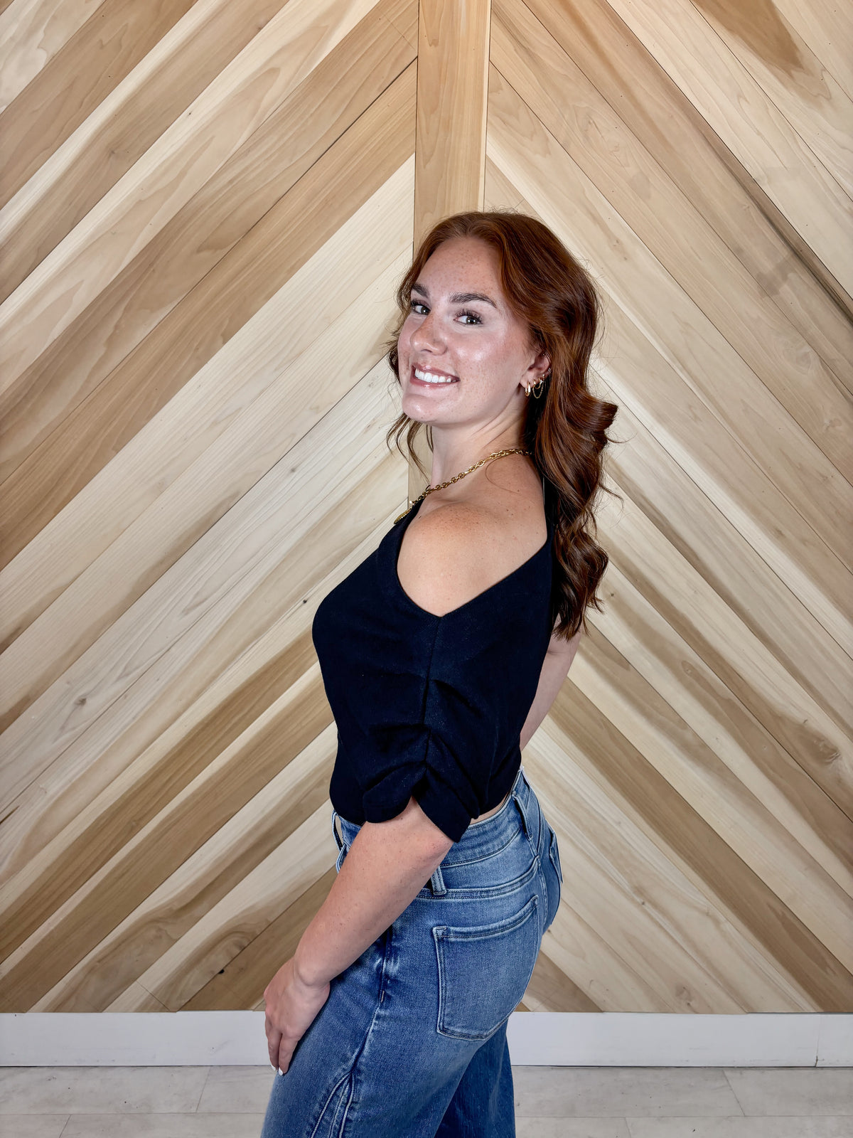 Black One Shoulder Ruched Top