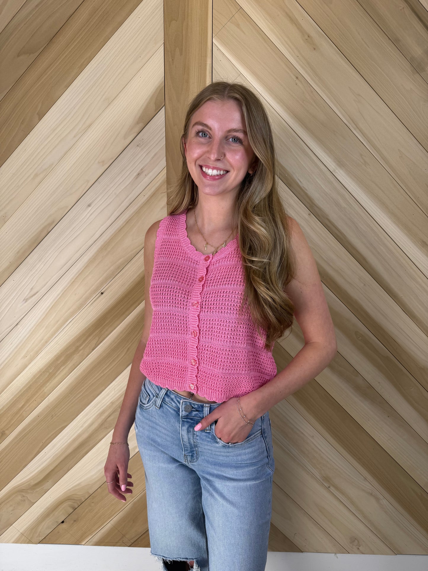 Pink Button Down Vest