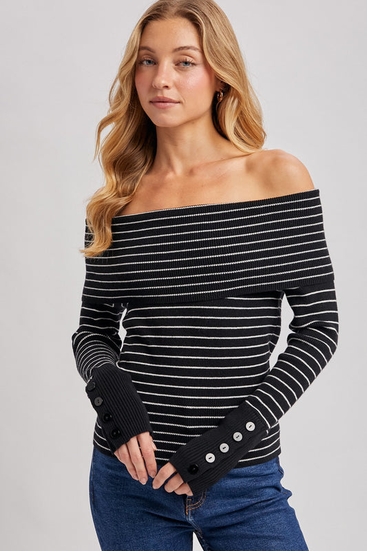 Striped Off The Shoulder Knit Top