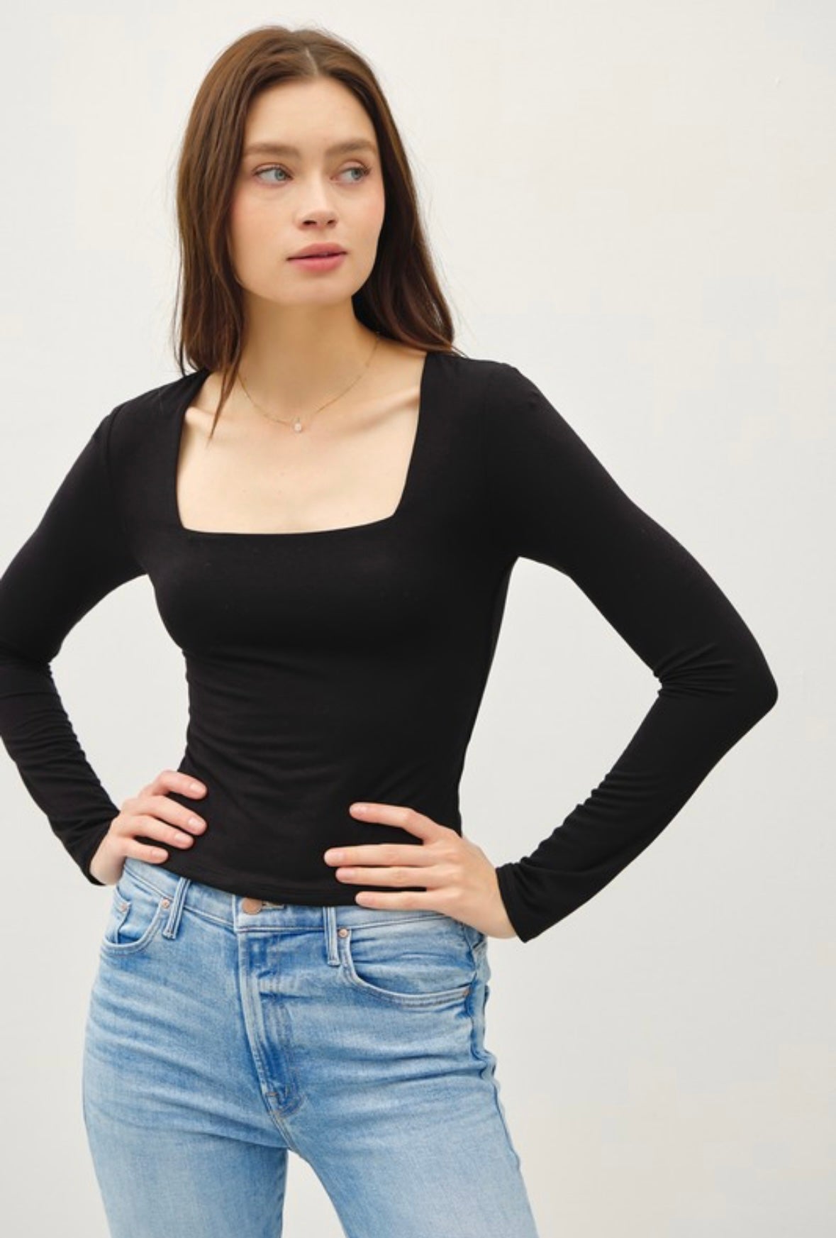 Square Neck Long Sleeve Top (2 Colors)