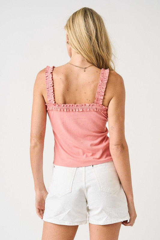 Ruffle Trim Ribbed Tank