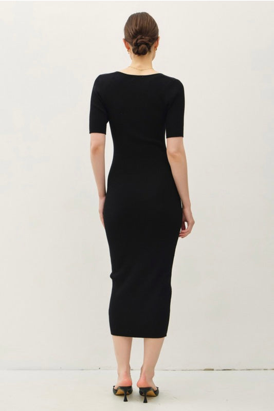 Square Neck Body Con Sweater Dress (2 Colors)