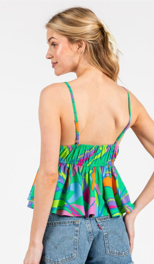 Multicolor Leaf Print Babydoll Top