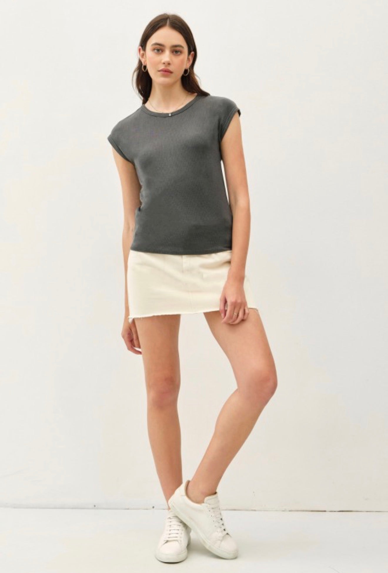 Ribbed Cap Sleeve T-Shirt 2 Colors
