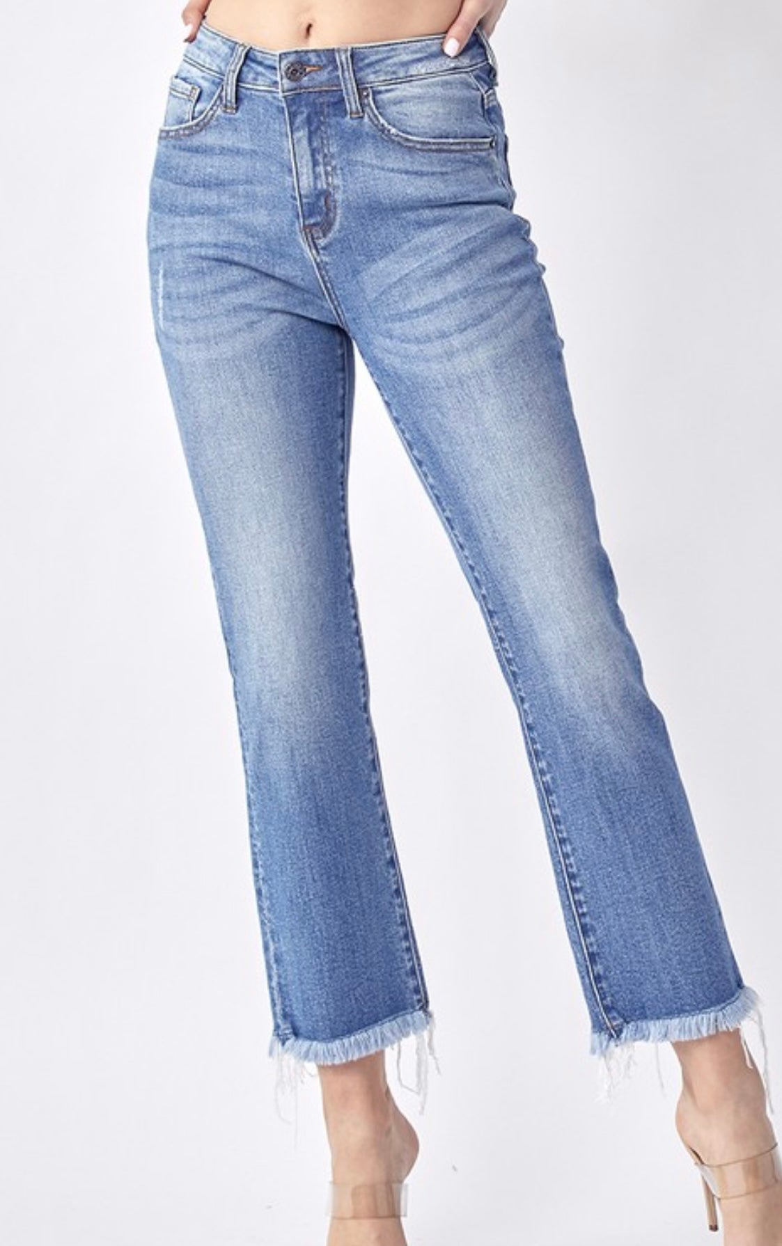 Mid Rise Straight Leg Jeans