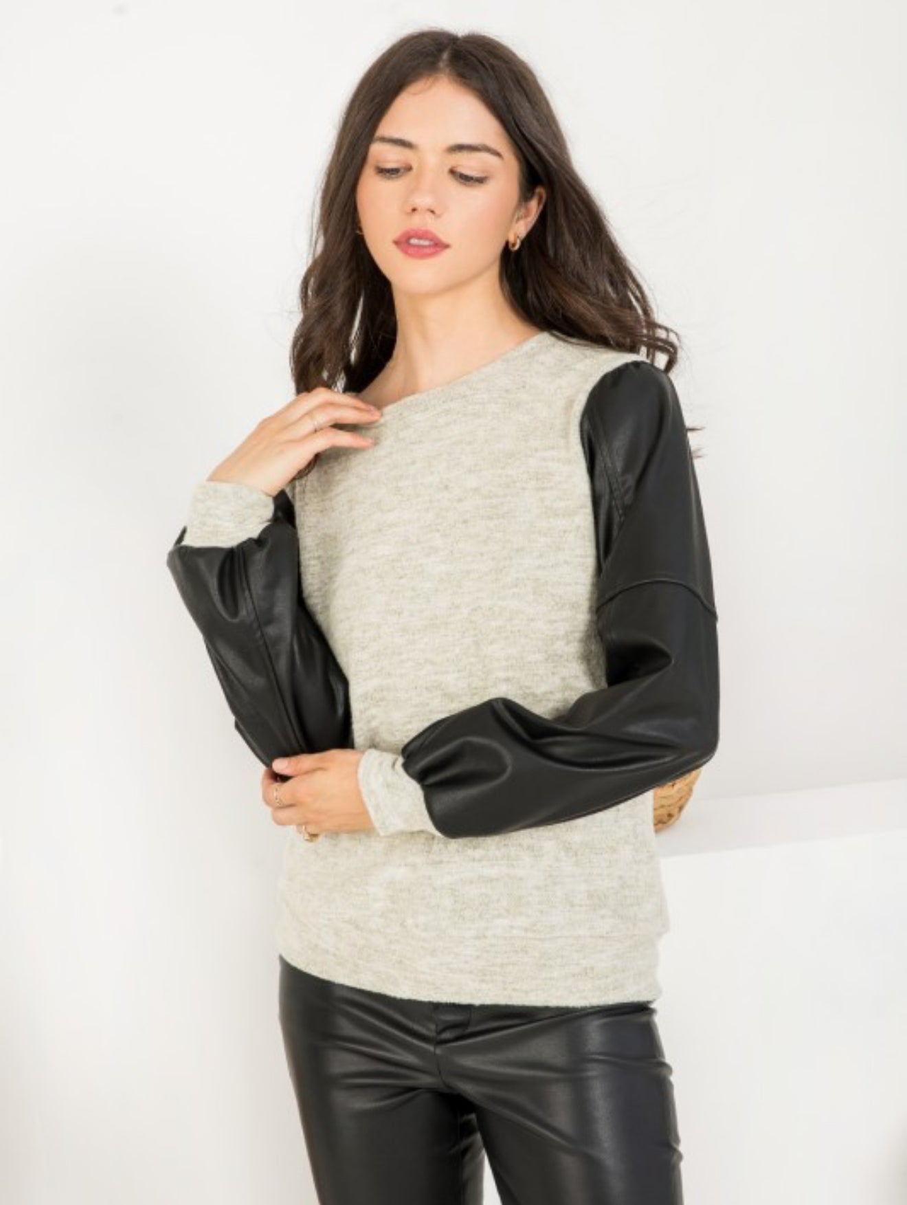 Leather Sleeve Sweater
