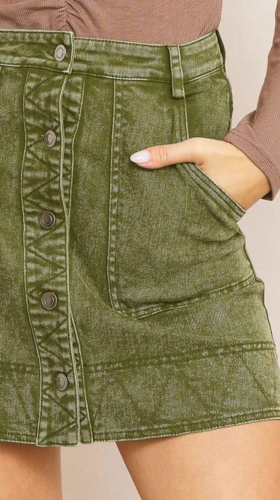 Olive Denim Skirt