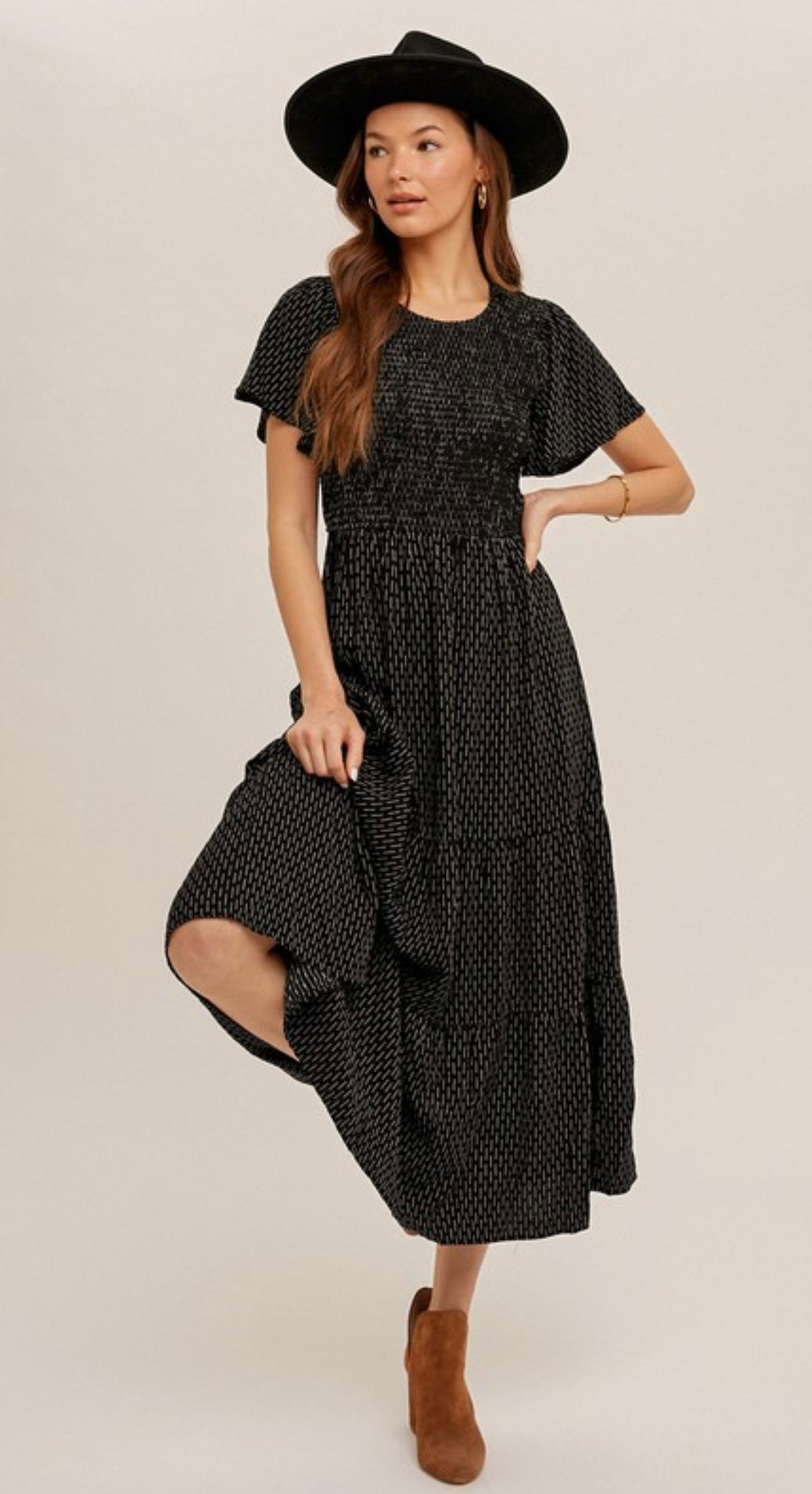 Smocked Bell Sleeve Maxi Dress