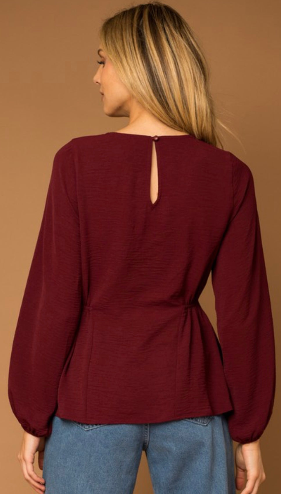 Long sleeve shirring side top