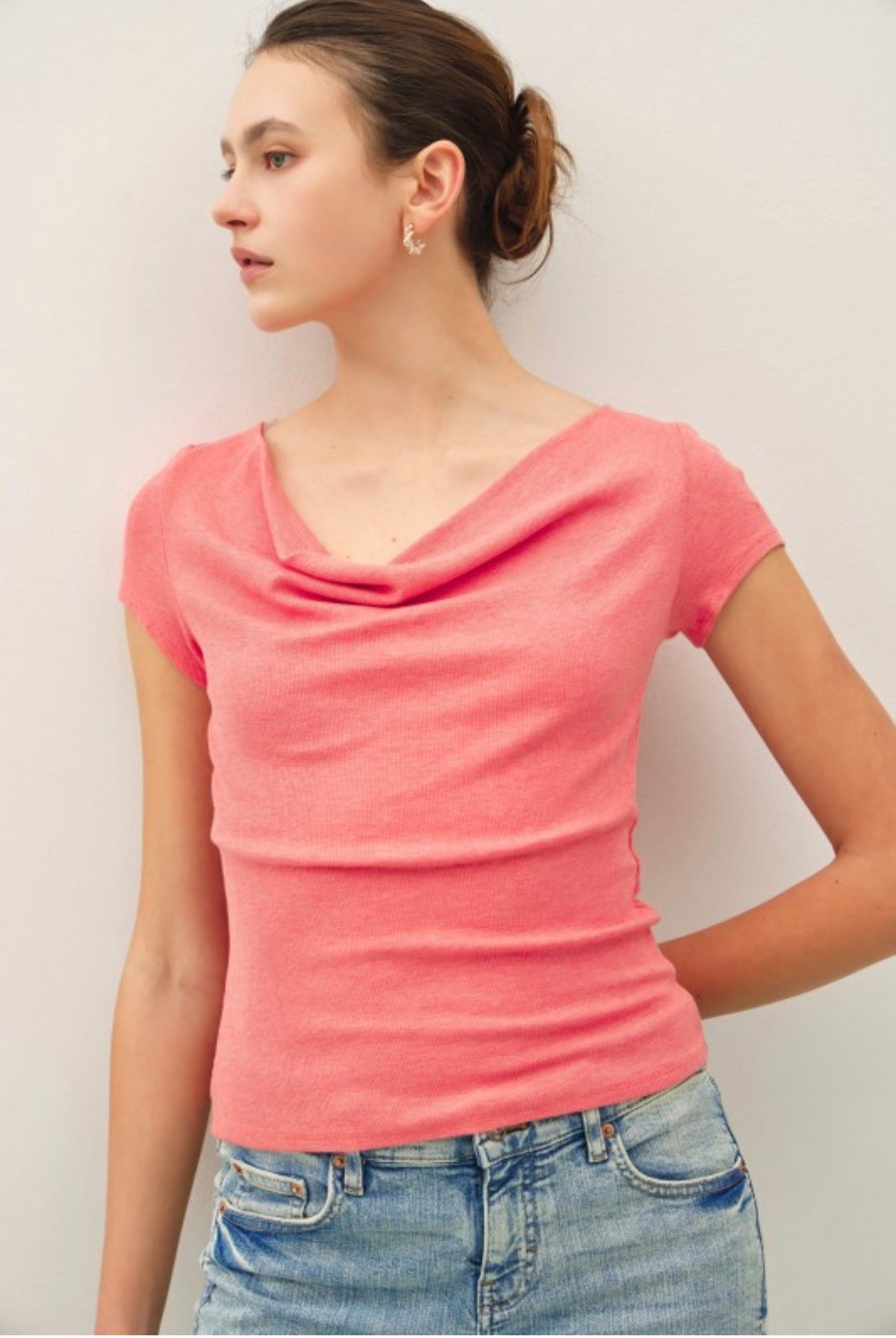 Cowlneck Coral Top