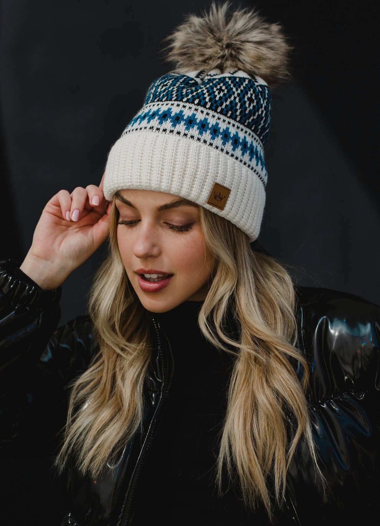 Black/Blue Pattern Beanie Hat