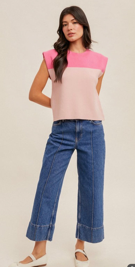Pink Combo Sleeveless Top