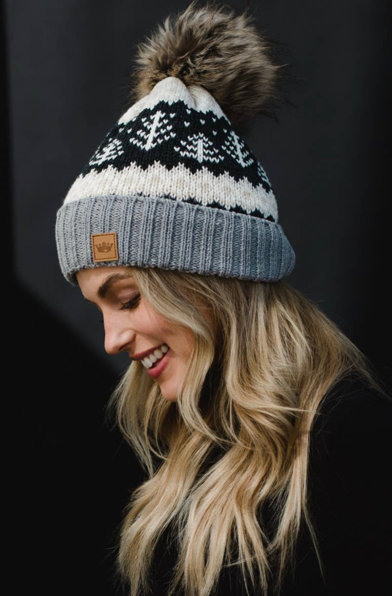Grey and Tan Pattern Beanie