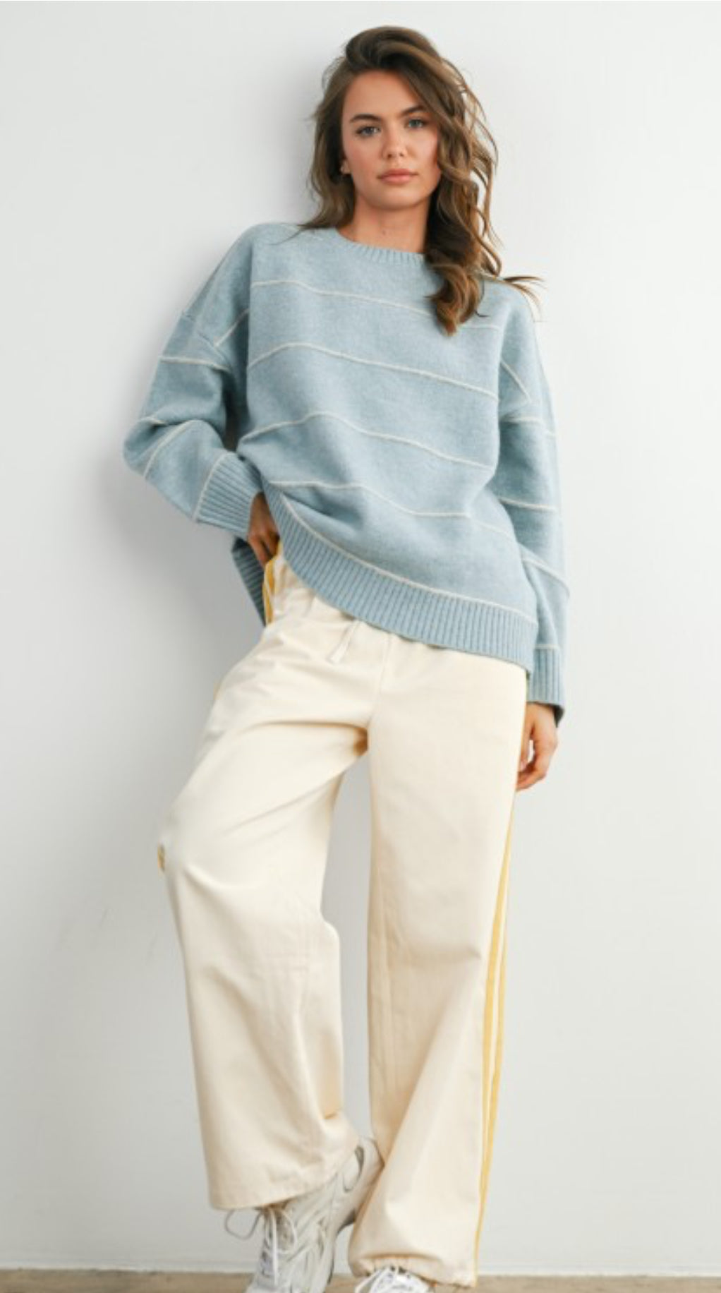 Blue Multi Stripe Drop Shoulder Sweater