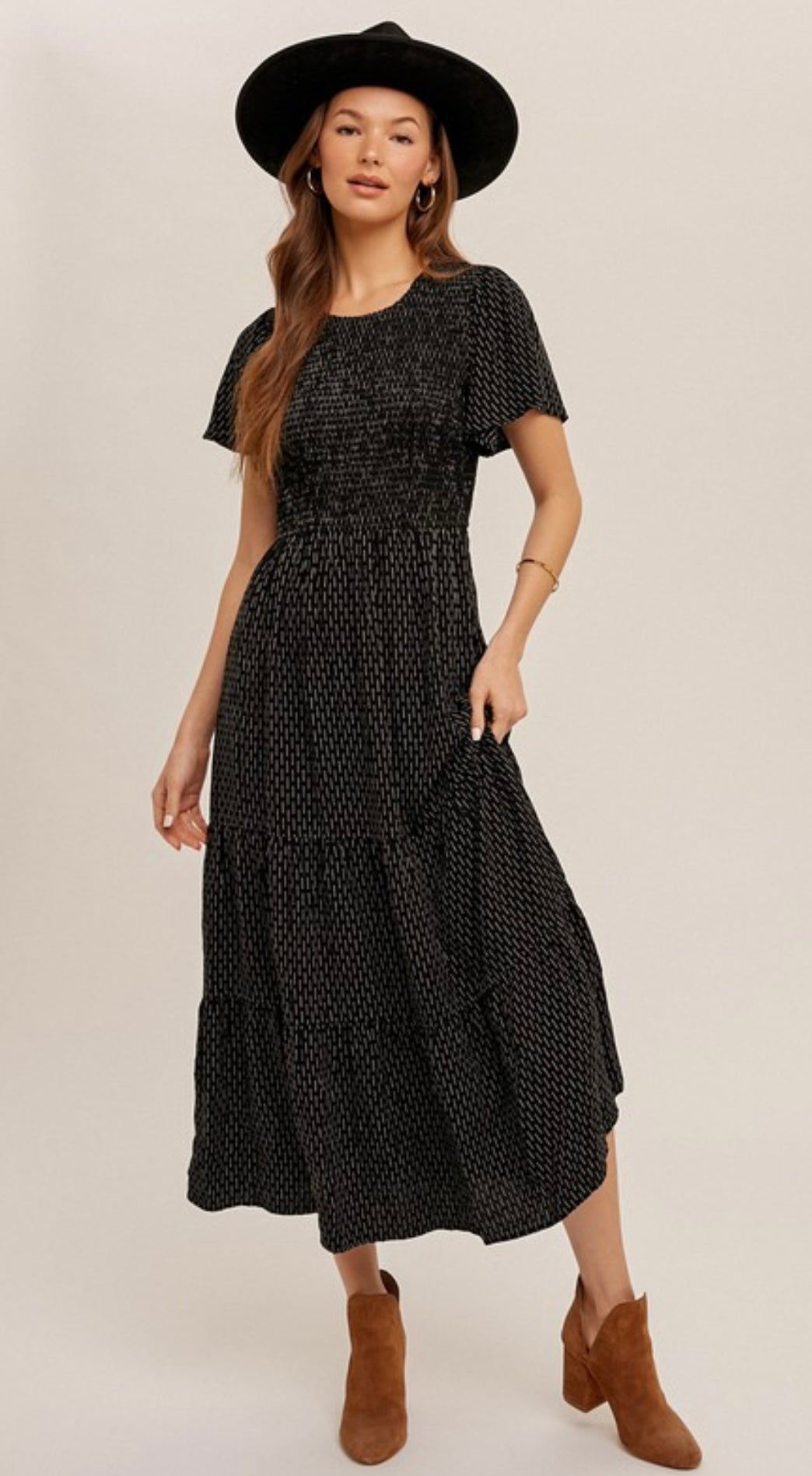Smocked Bell Sleeve Maxi Dress