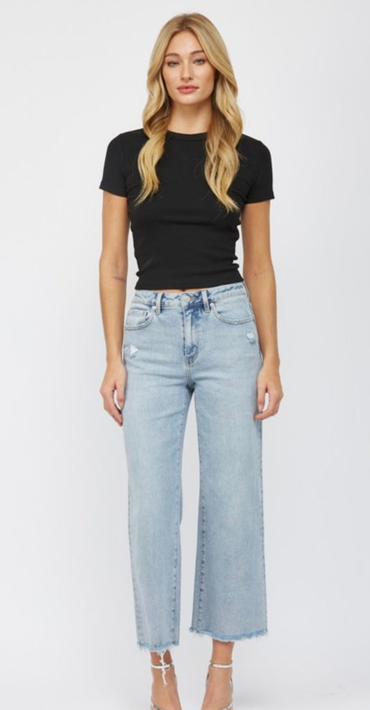 High Rise Ankle Wide Leg Jeans