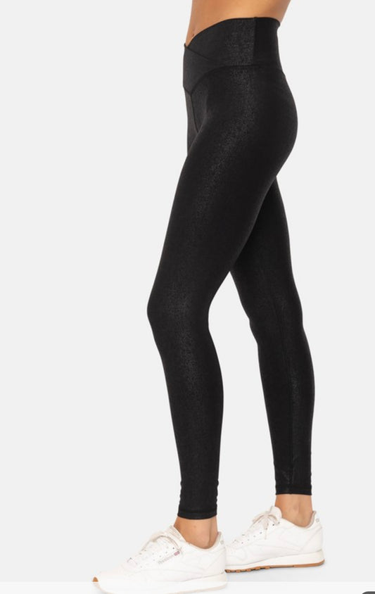 Black Crossover Faux Leather Leggings