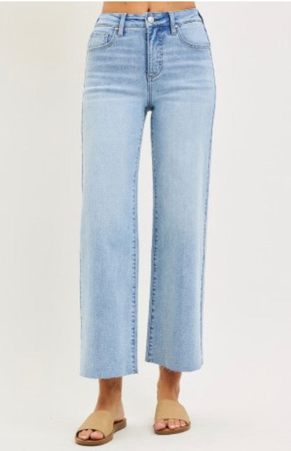 Light Wash Cropped Wide Leg Jeans
