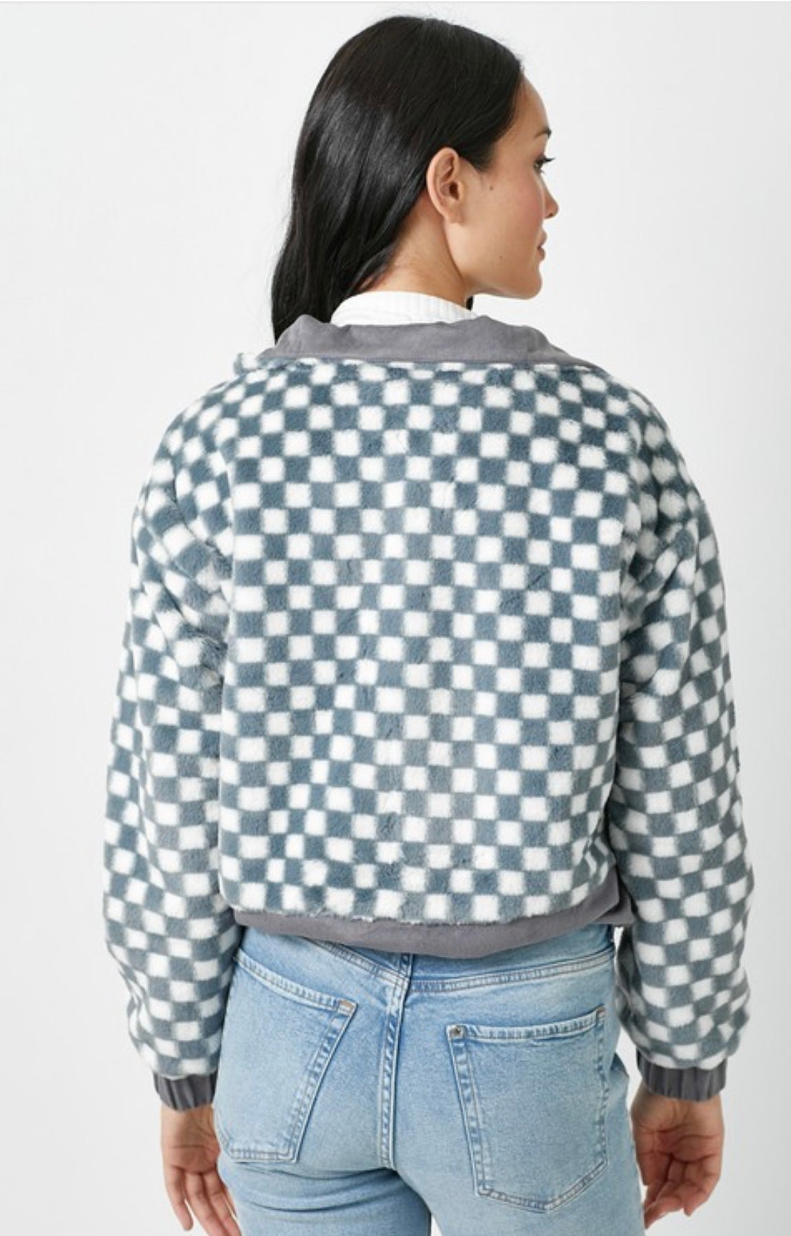 Checkered Faux Fur Jacket