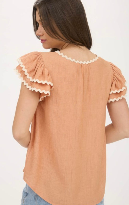 Wavy Trim Ruffle Top