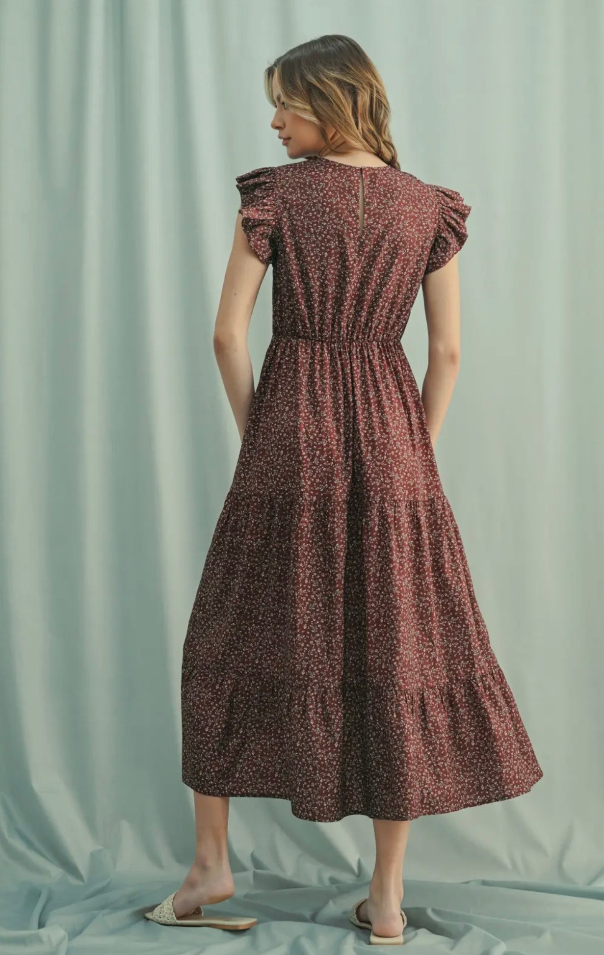 Ruffle Sleeve Midi Dress