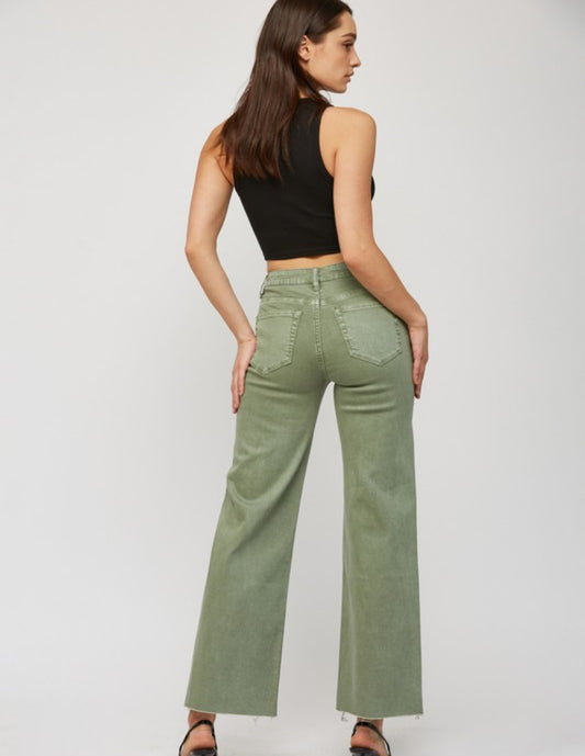 Olive Wide Leg Cropped Jeans