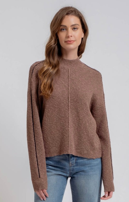 Mock Neck Front Seam Sweater