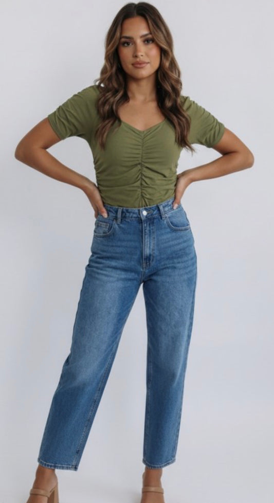 Olive Sweetheart Ruched Bodysuit