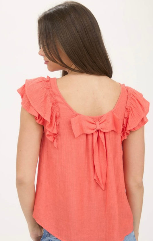 Ruffle Top with Back Bow Detail