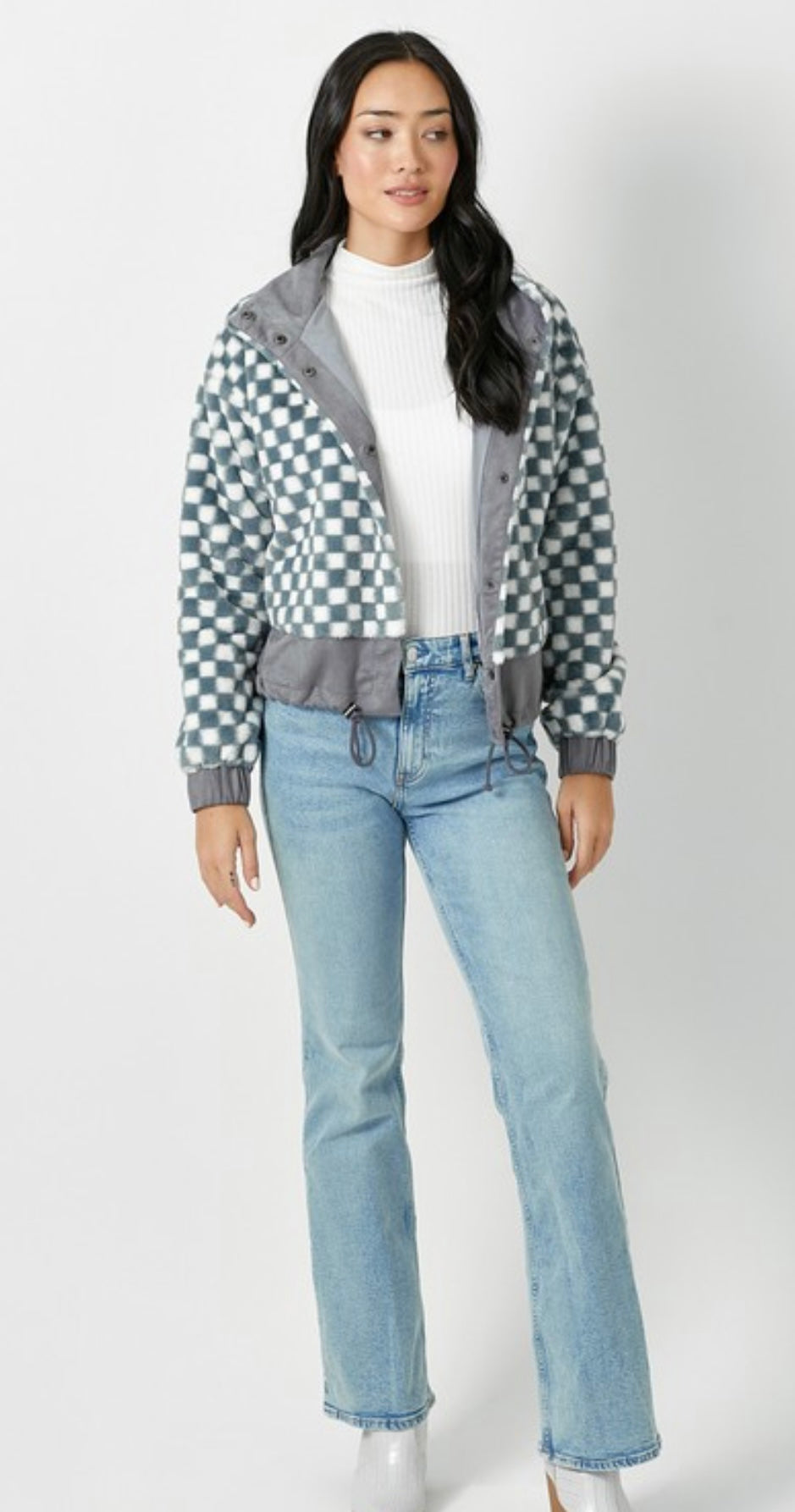 Checkered Faux Fur Jacket