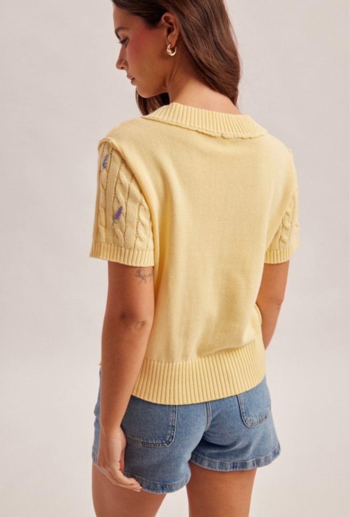 Lemon Floral Embroidered Knit Sweater