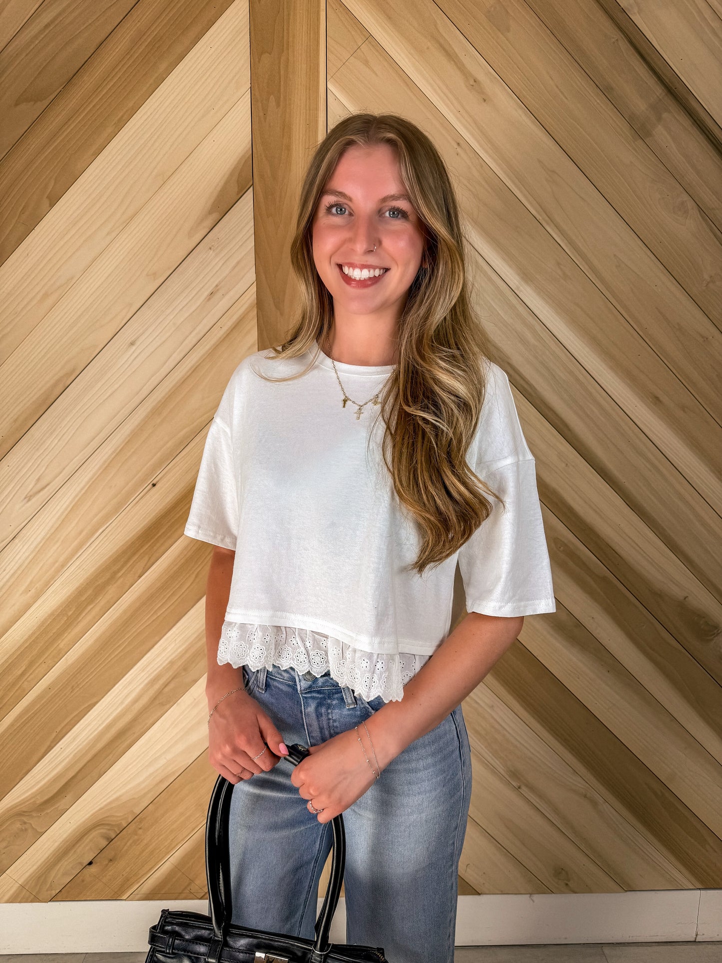 White Eyelet Hem Top