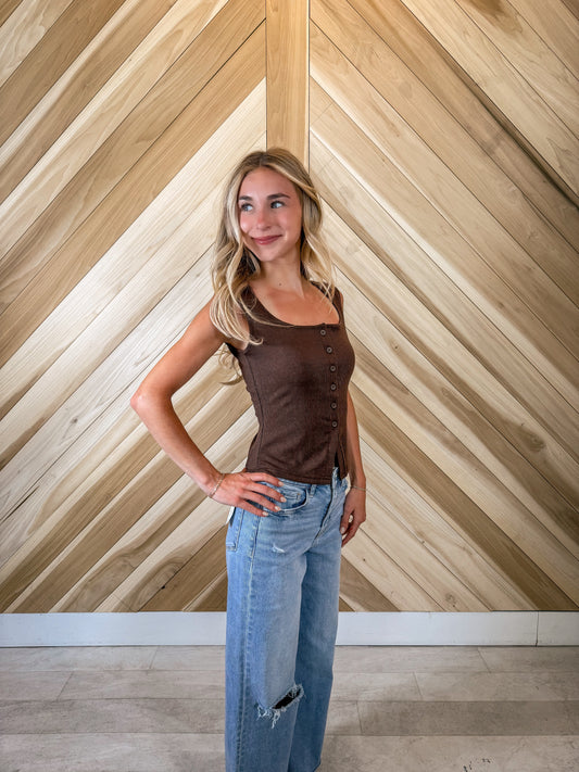 Scoop Neck Button Down Top