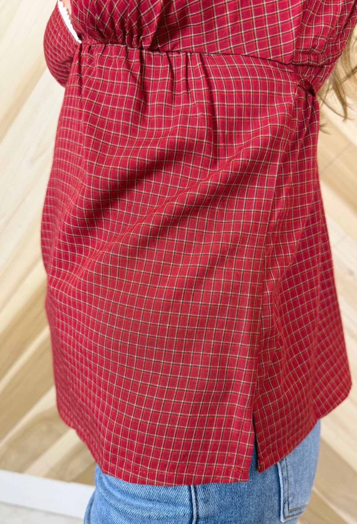 Red Plaid Lace Top