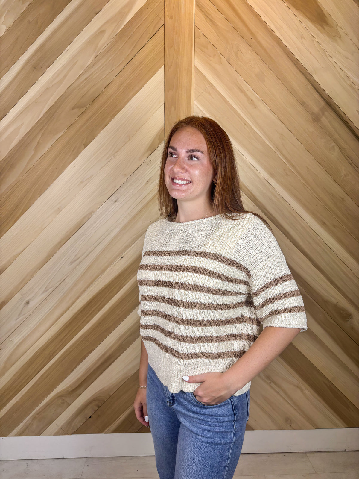 Stripe Half Sleeve Sweater