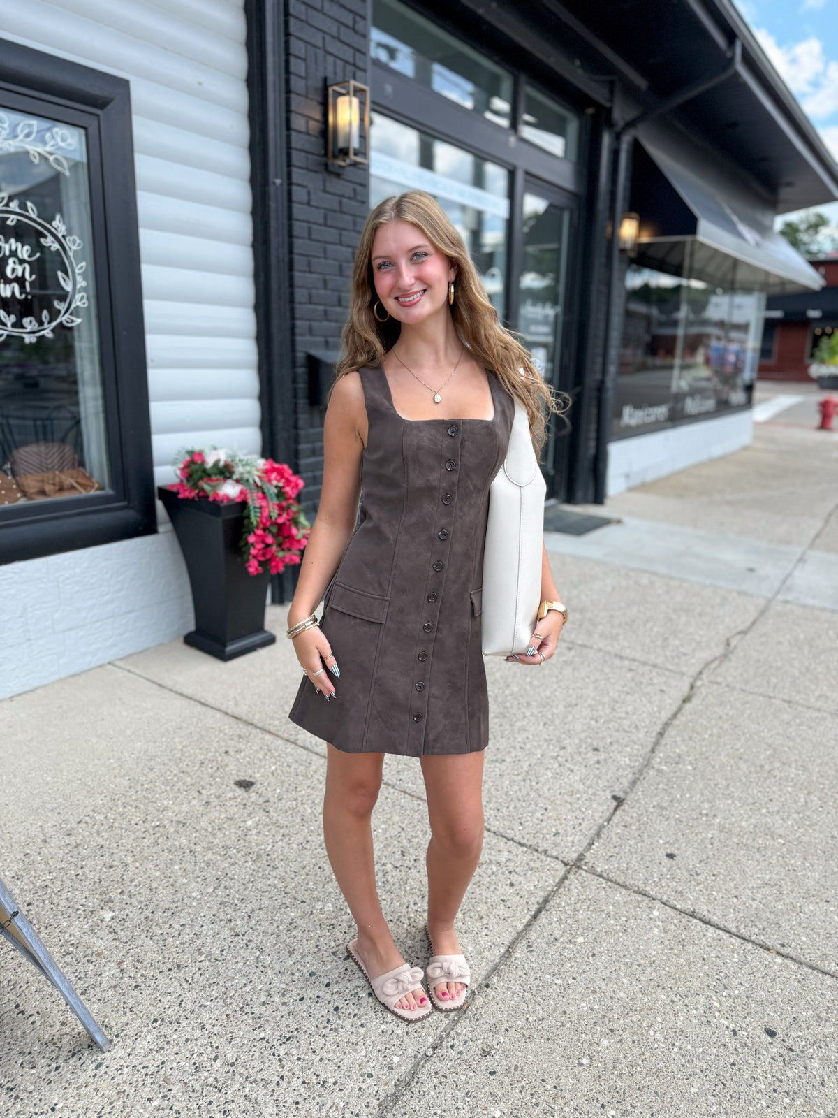 Button Down Suede Mini Dress