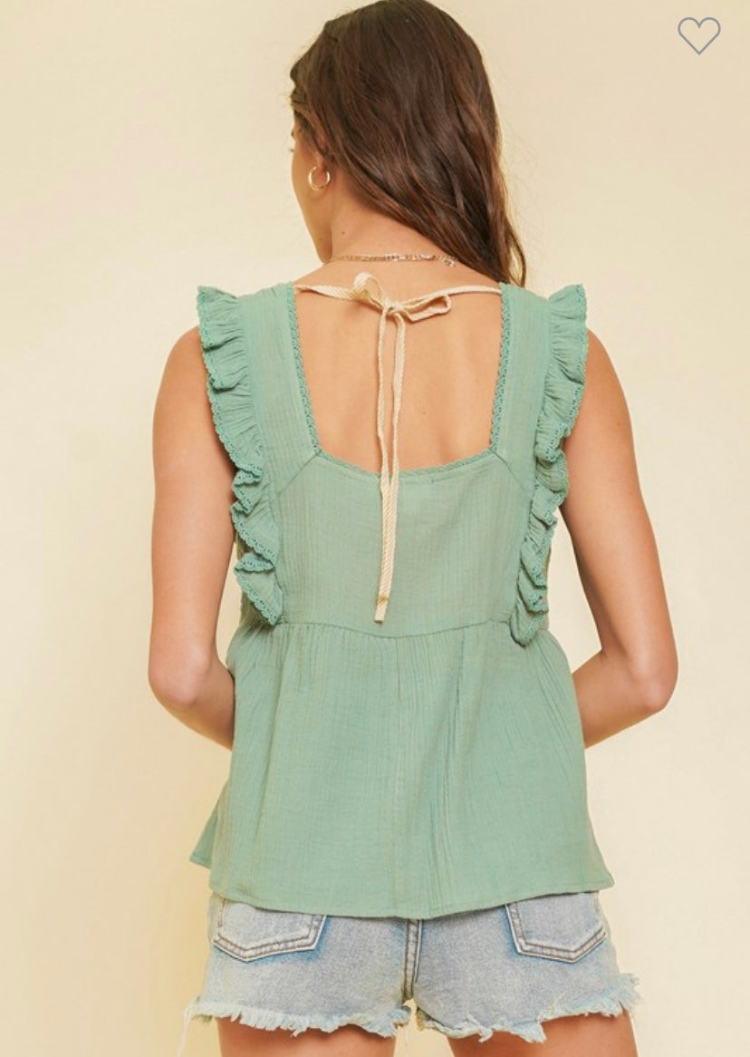 Swiss Dot Frill Top