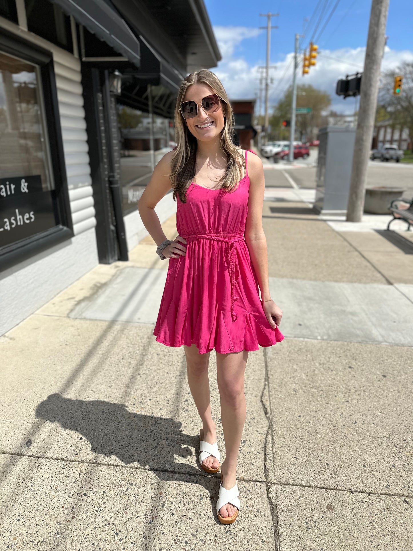 Braided Waist Tie Mini Dress