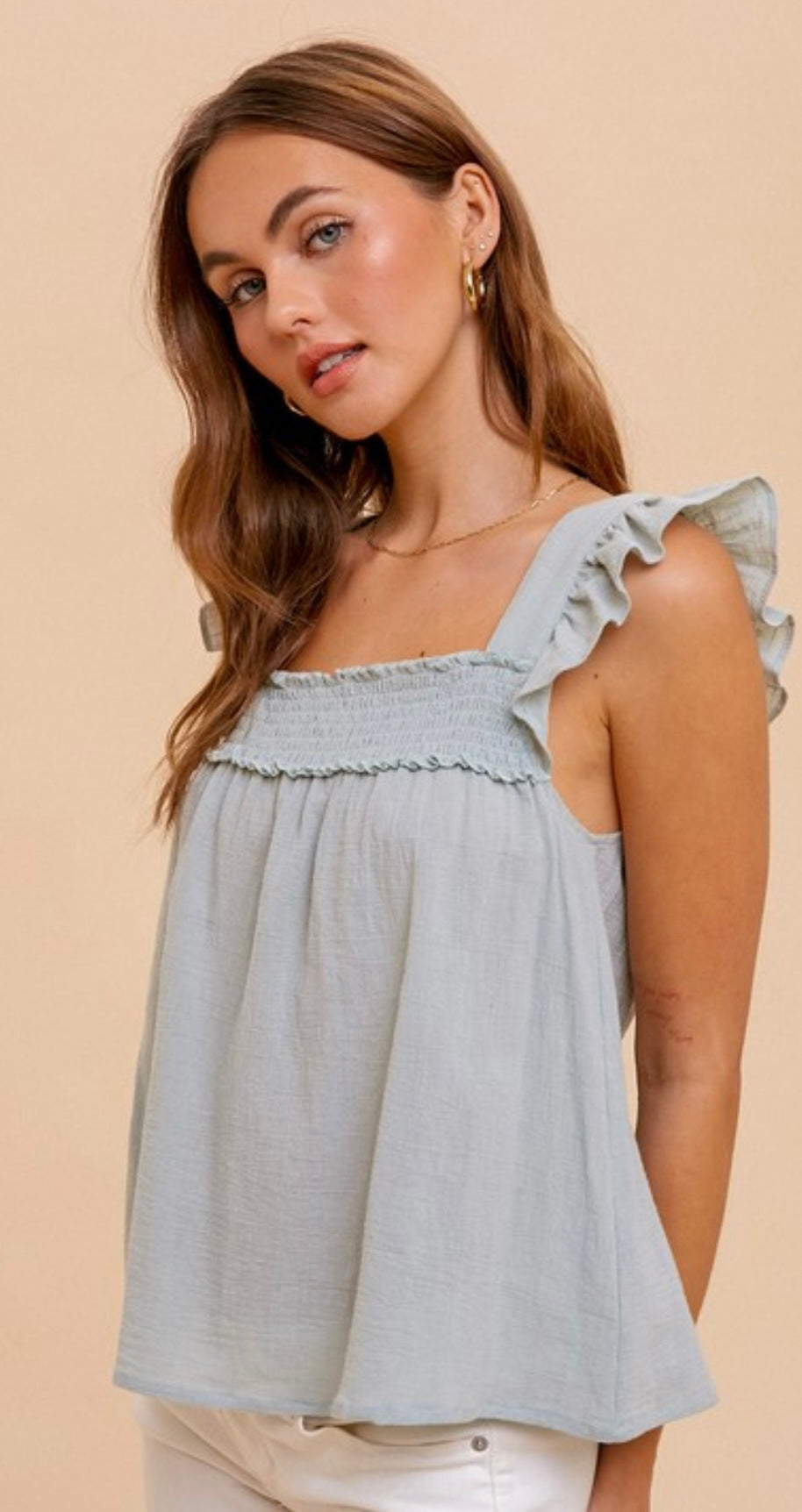 Smocked Ruffle Sleeveless Blouse