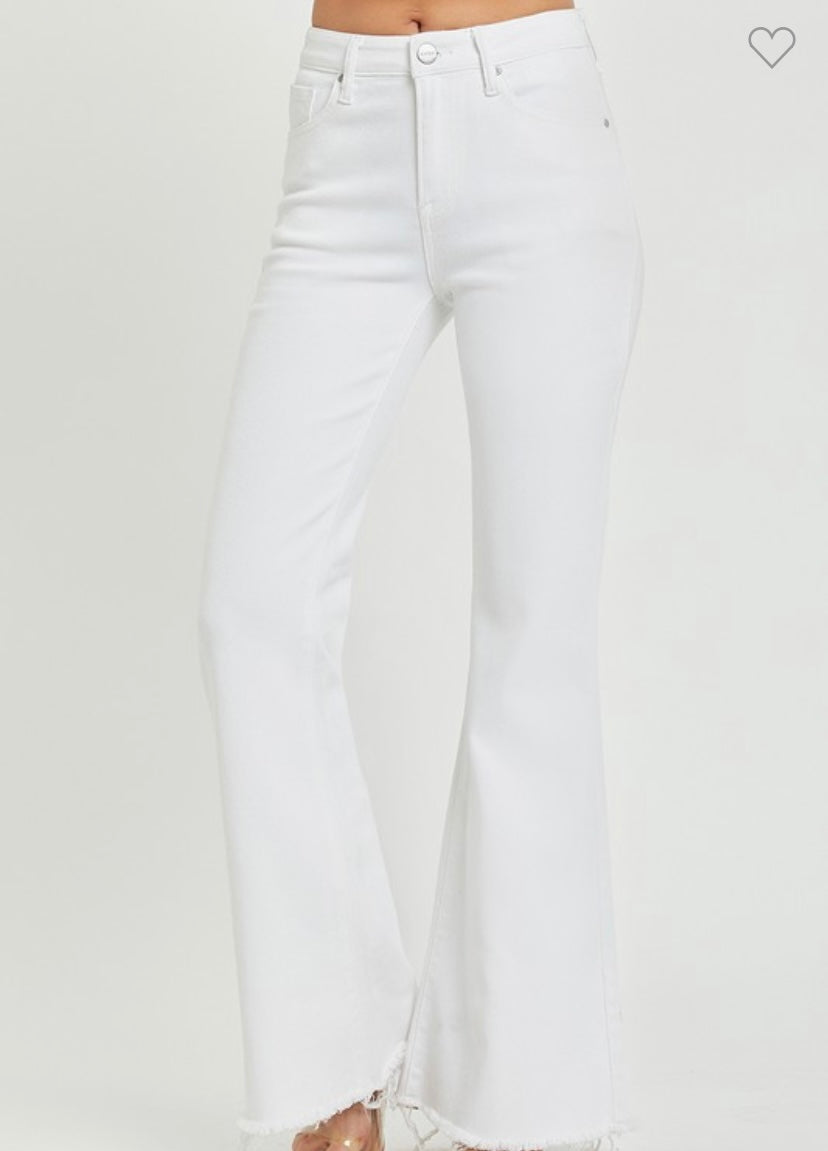 Mid Rise White Flare Jeans