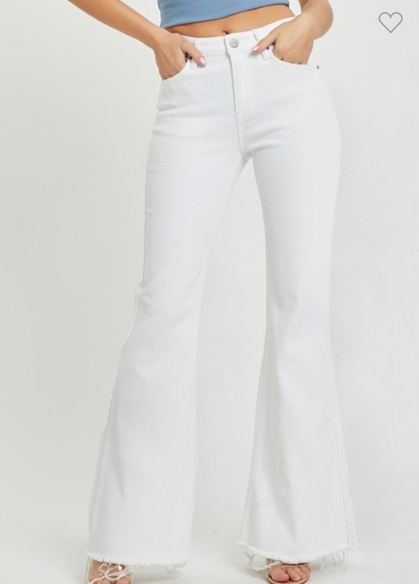 Mid Rise White Flare Jeans
