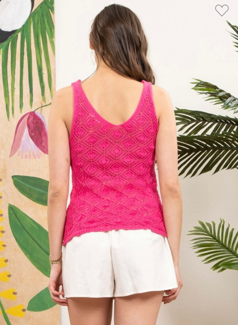 Fuchsia Eyelet Knit Tank