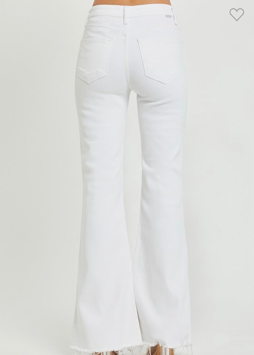 Mid Rise White Flare Jeans
