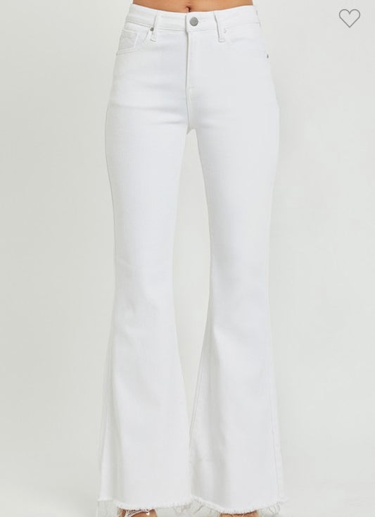 Mid Rise White Flare Jeans